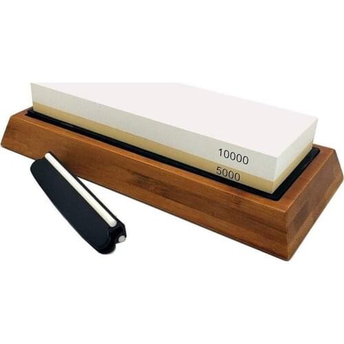 SHGO HOT-Whetstone Set,5000/10000 Grit Double-Sided Knife Sharpening Stone for Kitchen,Non-Slip Bamboo Base and Angle Guide