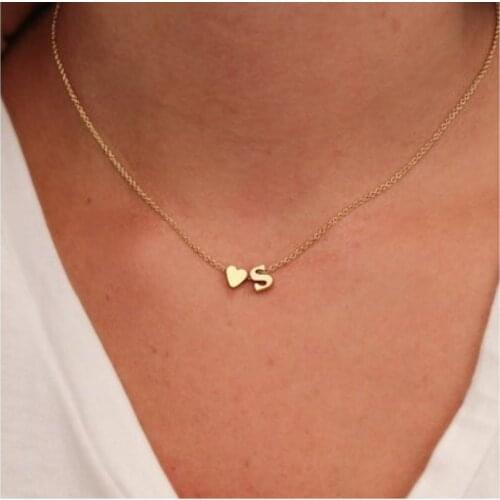 New Fashion Tiny Heart Dainty Initial Necklace With Letter Name Choker Necklace For Women Pendant Jewelry Accessories Gift