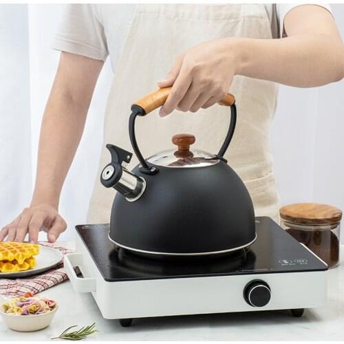 New Arrival Black Whistle Gas Stove Water Kettle With Wooden Handle European-Style Household Induction Cooker Coffee Pot LB537