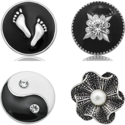 New Round Black Bagua pattern Footprint Flower 18MM snap buttons fit DIY 18MM snap bracelet snap jewelry Gift