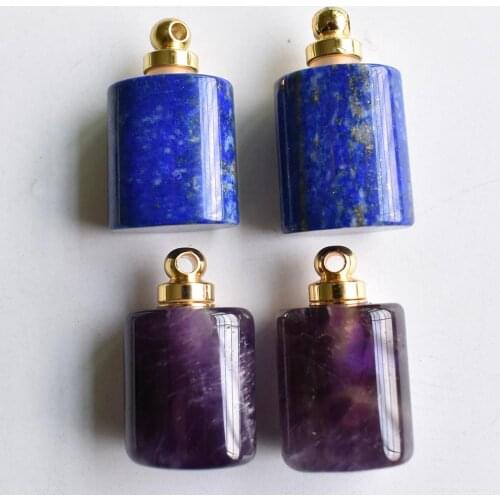Wholesale 4pcs/lot fashion natural stone amethysts lapis lazuli Perfume bottle Necklace pendants for Jewelry accessories Making