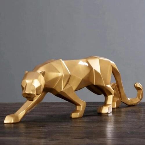 Panther Statue Animal Figurine Abstract Geometric Style Resin Leopard Sculpture Home Office Desktop Decoration Gift