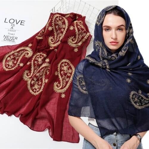 Paisley Embroidery Cotton Scarf Women Hijab Headband Scarves Foulard Pashmina Shawls and Wraps Wram Stoles 2021 New