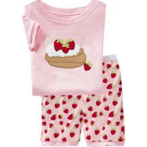Strawberry Kids Pajamas Set Summer Children Short Sleeve Cotton Sleepwear Cars Boys Cartoon Pyjamas Girl Clothing Nightwears Set