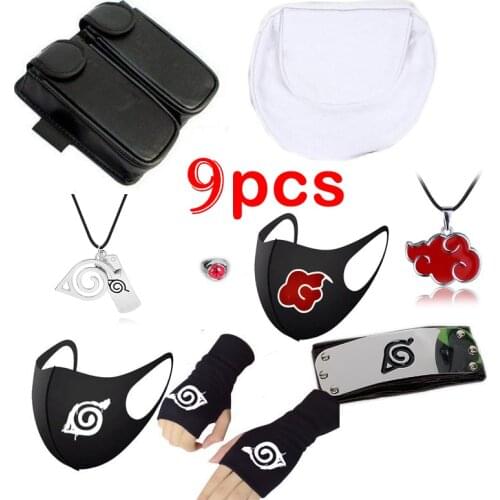 Anime Hatake Kakashi Cosplay Props Gloves Face Cover Kunai Kakashi Headband Bags Accessories Halloween Party Props Gift