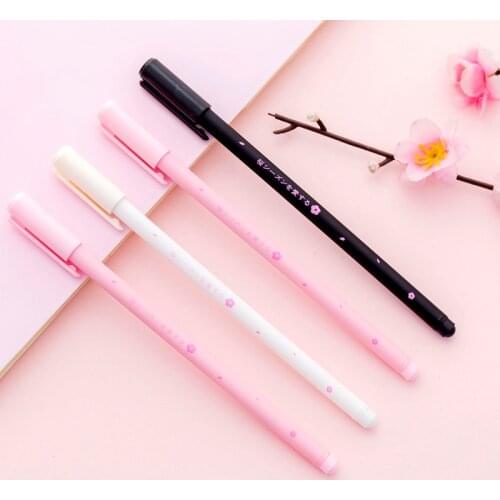 1 Pcs Cherry Blossom Black Ink Gel Pen 0.38mm Simple Chic Full Needle Plasric Gel Pens For School Office Stationery Writing Tool