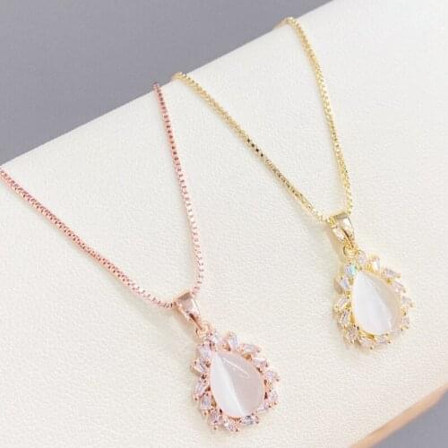 Showfay Korean Fashion Opal Necklace Female Micro Inlaid Zircon Chain Student Girlfriends Gift Necklace