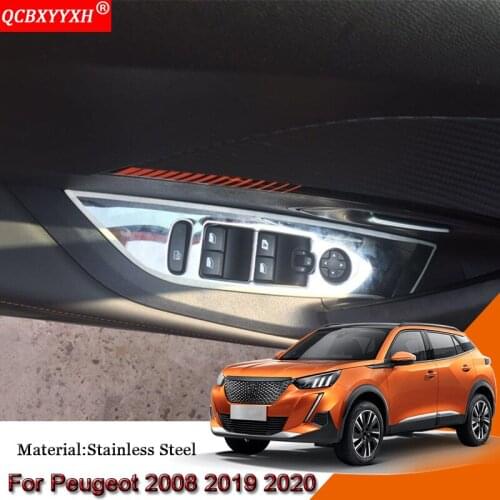 Car Styling Car Interior Door Window Lift Switch Panel Cover Trim Sequins Auto Stickers Accessories For Peugeot 2008 2019 2020