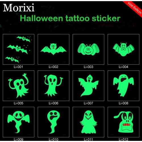 1 sheet Luminous halloween tattoo sticker for kids funny bats ghost cat pumpkin body arm fake tattoo sticker RA041