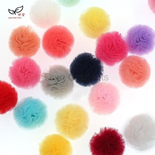 250pcs of random mix colors Mini 2.5-3cm Tulle Puffs Tulle Pom Pom for Girls necklace hair accessories diy display