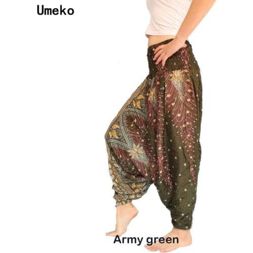 Umeko 2020 Boho Harem Pants New Women Fashion Baggy Aladdin Peacock Print Hippie Boho Pants Causal Loose Trousers Lantern Pants
