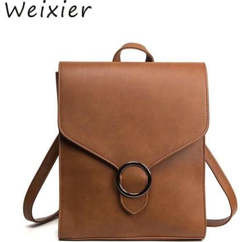 WEIXIER Retro PU Leather Small Bag Leisure Bags All-match Simple British Student Backpack Bag Girls School Bag NS-82