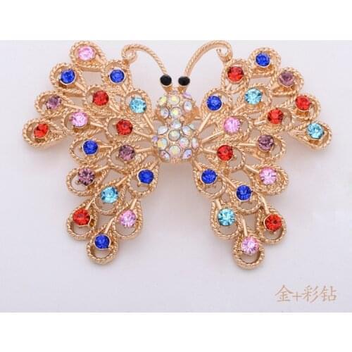 Fashion Jewelry Colorful Rhinestone Gold Butterfly Brooches for Women Zinc Alloy Vintage Suit Strass Butterfly brooch X1532
