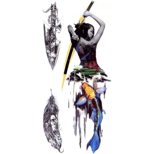 5pcs Female Warrior Waterproof Temporary Tattoos Men Henna Tattoo Fishing Maquiagem kids Tatoo Fake Tattoo Shirts Long Sleeve