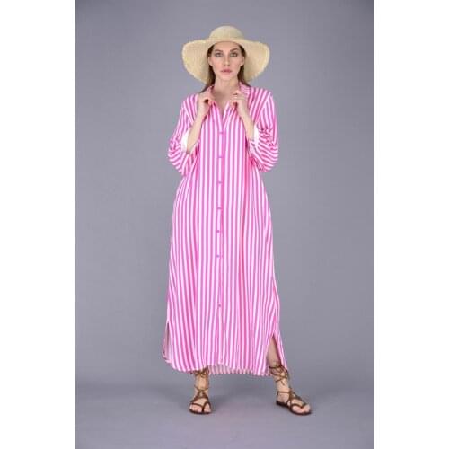 Striped Long Summer And Spring Shirt Dress For Women 2021 New Fashion Clothing Collections With 8 Different Color Options