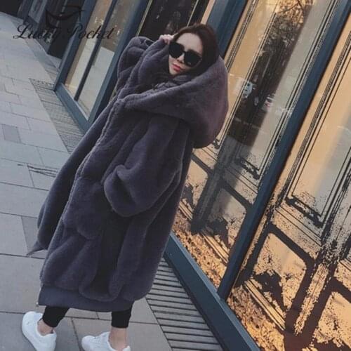Women Winter Solid Color Fashion Warm Long Rex Rabbit Fur Leather Female New Black Thick Outerwear Ladies Gray Casual Coat ML151