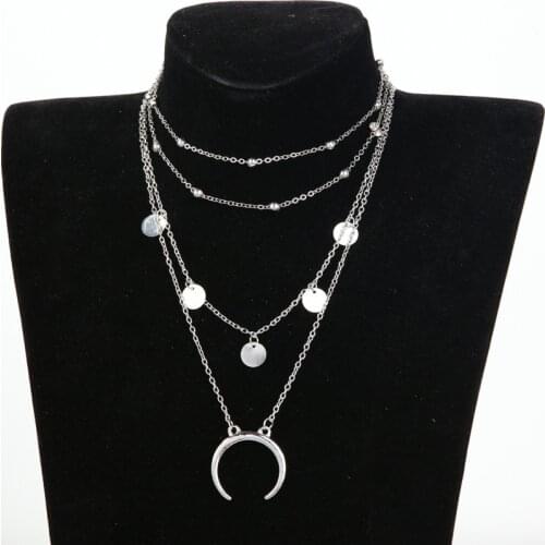 Punk 2018 Fashion New Necklace Disc Moon Pendant Multi-layer Ball Necklace Lady Wholesale Clavicle Long Necklace