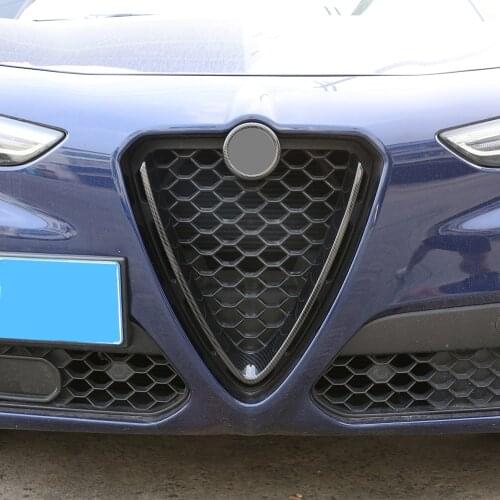 1pcs Carbon Fiber Style ABS Plastic Front Grill Middle Grid V-frame Decoration for Alfa Romeo Stelvio 2017-20 Models Accessories