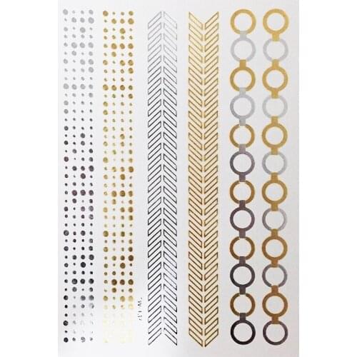 1pc Gold Silver gold Metallic Tattoo Jewel Fashion Leaf Circle Diamond Necklace Flash Waterproof Temporary Tattoo Sticker