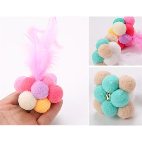 1Pc Funny Cat Toys Fashion Creative Cute Plush Ball Faux Feather Bell Cat Chew Toy Pet Toys Pet Supplies Cat Favors