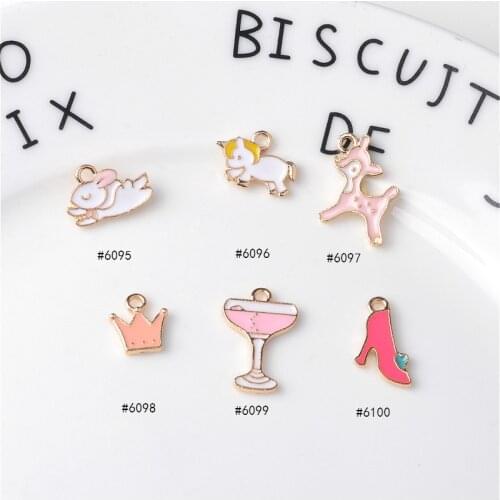 10pcs Japanese lovely deer crown enamel high-heeled shoes charm Unicorn high-footed cup alloy pendant DIY Earrings accessories