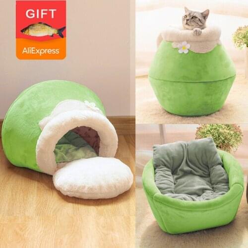 2020 New Winter Warm Sleeping Bag Cushion Thickened Pet Bed Kittens Cat Bed Plush Soft Portable Foldable Cute Cat House Cave