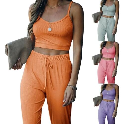 2021 Sexy 2 Piece Sets Women Sling Crop Top High Waist Lace Up Leggings Spring Summer Women Fashion Streetwear Outfits Tracksuit