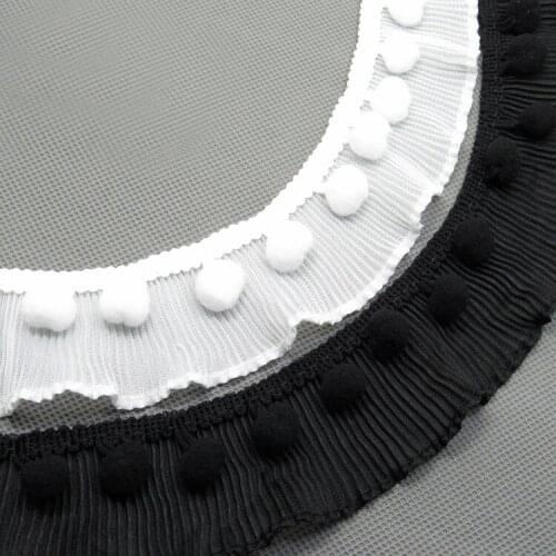 20yds Pompom Pleated Ruffles Chiffon Fabric Lace Trim Ribbon Handmade DIY Bridal Sewing Craft For Costume Decoration Accessories