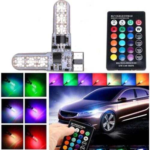 2x T10 Waterproof W5w 501 Car Wedge Side Light Bulb-6SMD 5050 RGB 7 Color LED Remote Control (NO Battery)Strobe Flash Wedge Lamp