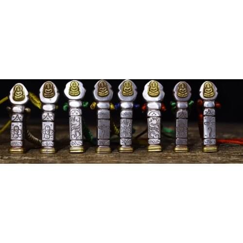 3"Tibet Buddhism Old Tiantie Eight Treasure Seal set Shakyamuni Buddha Statue seal Pendant Exorcism Ward off evil spirits