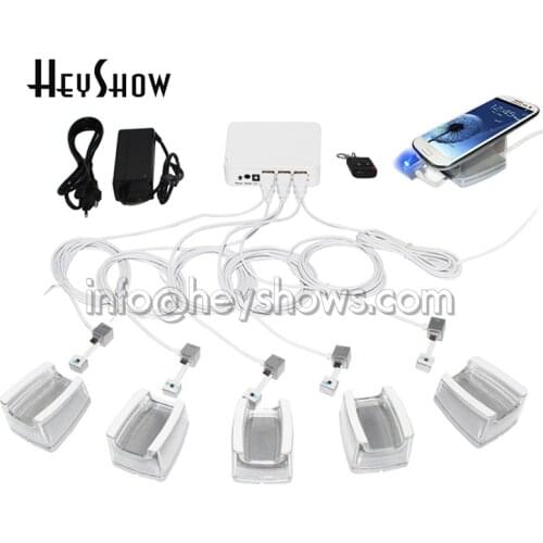 6 Ports Mobile Phone Security Display Burglar Alarm Host Box Charging For All Phones And Tablets Anti-theftWith Acrylic Holder