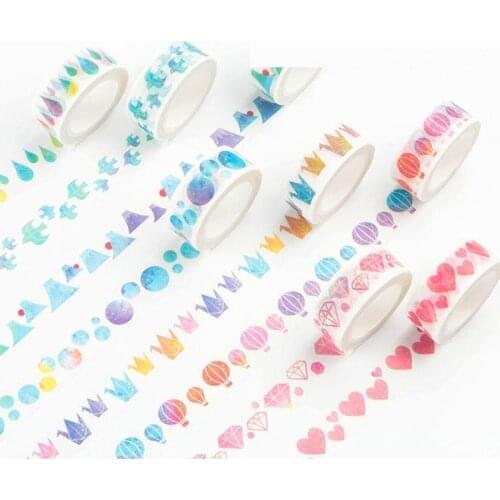 Watercolor Paper Washi Tape 15mm Color Heart Diamond Balloon Galaxy Adhesive Masking Tapes Decoration Stickers Home DIY Art F147