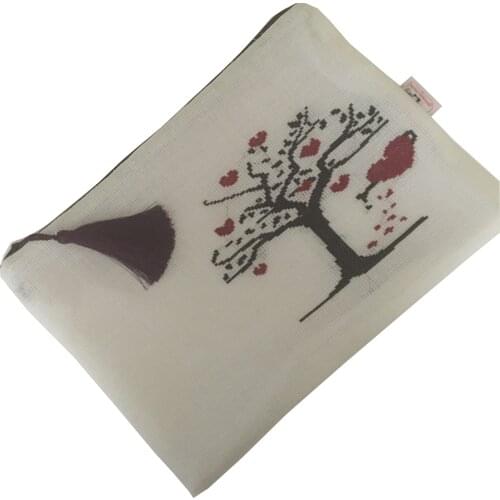 Pafuli Handmade Ethamine Embroidered Clucth Bag White Tree