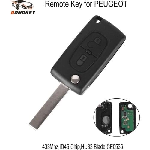 Dandkey ID46 Chip 2 Button 433mhz HU83 Key Blade CE0536 For Peugeot Remtekey MODEL 207 307 308 Car Flip Remote Key key shell