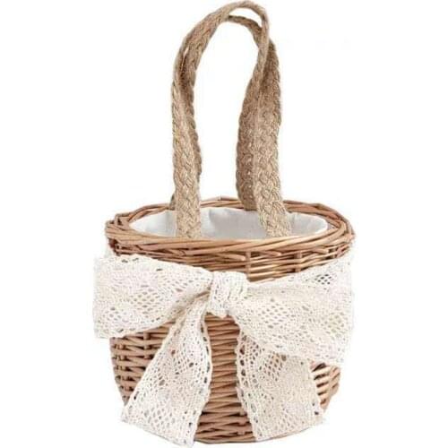Children Bamboo Straw Bag Flower Container Wedding Hanging Brown Waterproof Portable Yard Rattan Handmade Floral Packaging