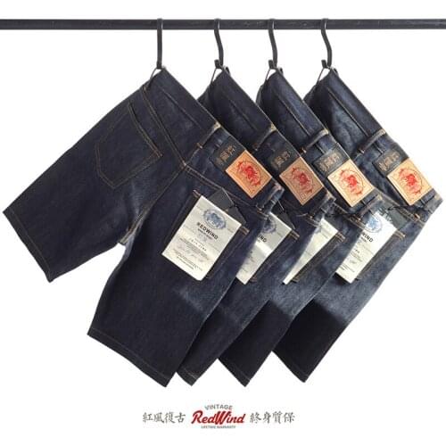 DK-0002 Red Tornado Super Top Quality Cotton Vintage Raw Indigo Selvage Washed Denim Bermuda Sanforized Jeans Shorts 14oz
