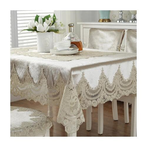 Europe Luxury Embroidered Tablecloth Table Dining Table Cover Lace Table Cloth Thick Gold Velvet Retro Home Fabric Chair Cover
