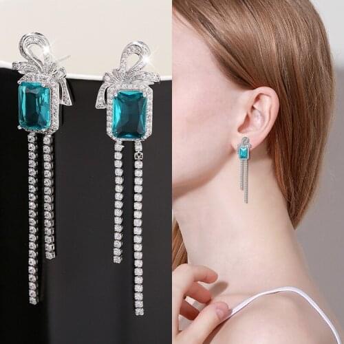 EYER Fashion Vintage Purple CZ Zirconia Stone Bohemian Long Drop Tassel Earrings Female 2021 New Arrival Trendy Fashion Earrings