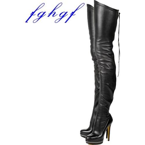 Fghgf 2018 16cm heel and 5cm waterproof platform, fashionable and sexy, black and white stretch boots size:US 5-10.5