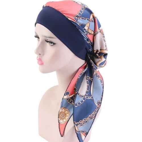 Chemo Headwear Silk Turbans For Women Long Hair Head Scarf Bonnet Muslim Headwraps Cancer Hats Chiffon Bandanas