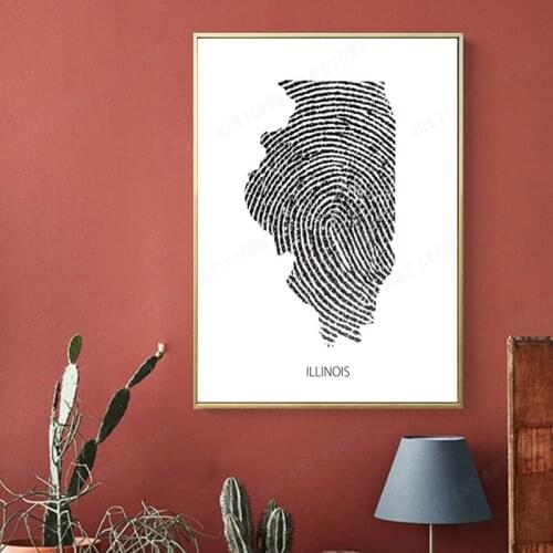 Famous City Map Illinois Fingerprint PrintCanvas Painting Wall Art Pictures Black White Posters and Prints Living Room Home Dec