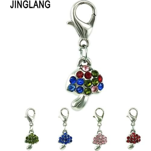 JINGLANG 12 Pinece/Lot Fashion Lobster Clasp Charms Dangle Rhinestone Mushroom DIY Charms For Jewelry Making Accessories