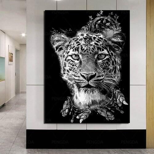 HD Prints Leopard Canvas Painting Wall Artwork Black and White Poster Home Decoration Modular Animal Pictures For Living Room