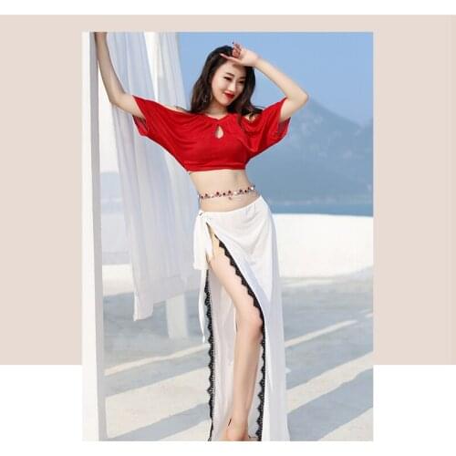 Belly dance costume womens sexy strapless top + split long skirt split suit oriental dance practice clothes