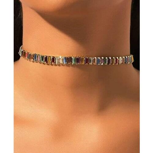 Colorful Rhinestone Choker Fashion Sparkly Crystal Choker Necklace Retro Clavicle Chain Women Jewelry Accessories