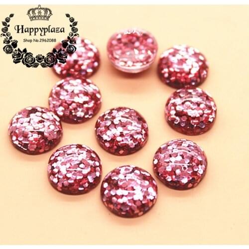 50pcs 12mm Glitter Pink Resin Round Flatback Cabochon DIY Scrapbooking Phone/Decoration Button Craft