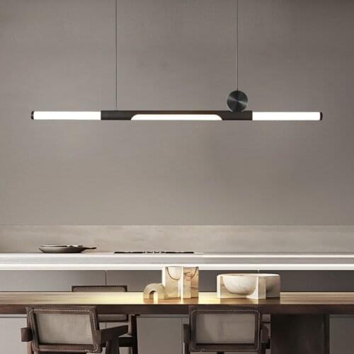 Chandelier in long dining room, black / gold thickened glass modern chandelier, hall, coffee shop, study, LED bar chandelier