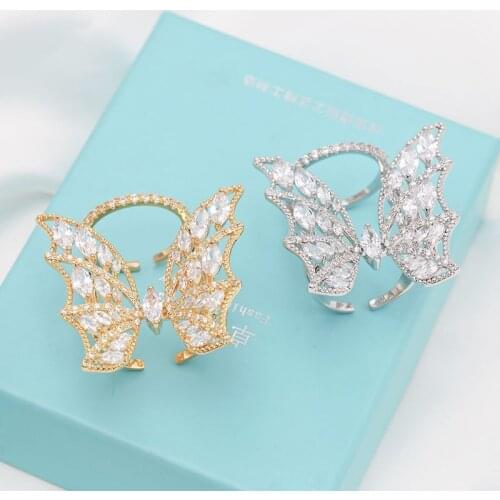 Fashion Insect Big Butterfly Ring For Women With Sparkling Cubic Zirconia High Quality Adjustable Size Party Ring Jewelry