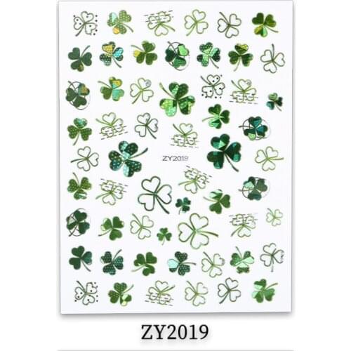 Nail Sticker Four leaf Clover Apricot Leaf With Adhesive Jewelry Decoration 3D Adhesive Nail Art Stickers Laser Leaf