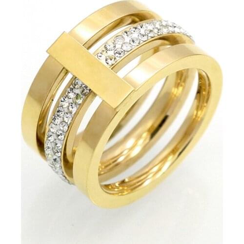 Wholesale New Three Layers Zircon Stainless Steel Titanium Ring For Men Women CZ Crystal Ring Band Jewelry Custom Accessories